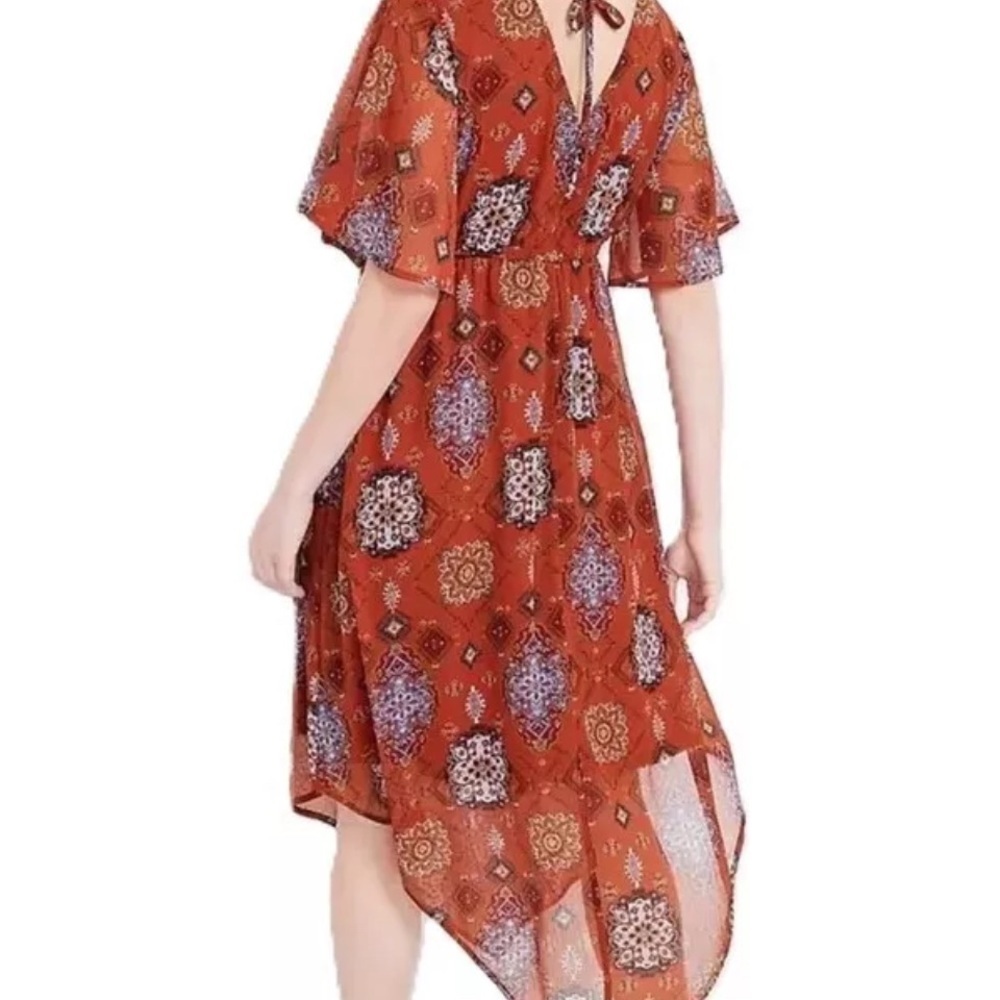 Maurice’s Medallion  Bohemian Rust High Low Patterned Midi Dress size Medium - Picture 3 of 16
